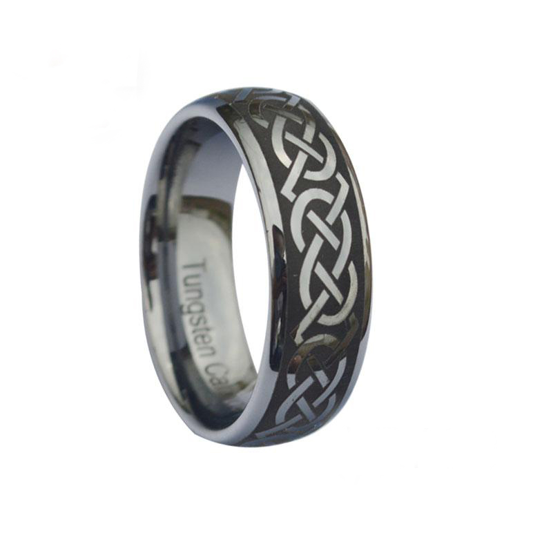 NEW ARRIVALS Domed Black Laser Celtic Tungsten Carbide Ring For Men 8mm Width Item NO. WRY 880 