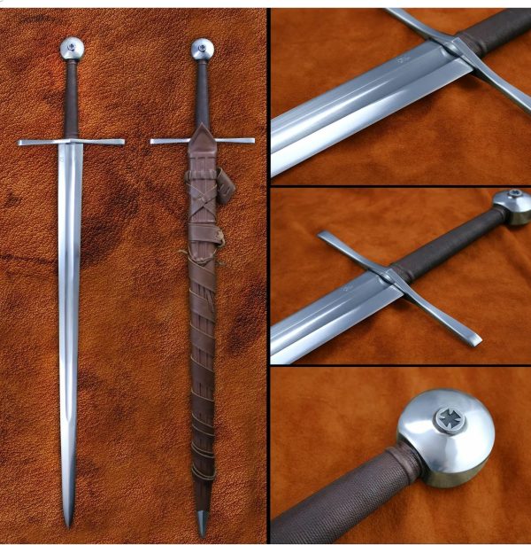 thumbnail interactive-video image 1 of King Solomon Medieval Templar Crusader Replica Longsword – Red Fantasy Stainless Steel 1 of 2