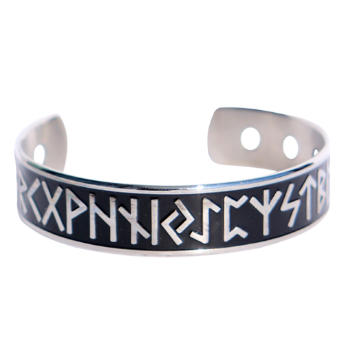 Steel Stamped Futhark Rune Bangle Bracelet